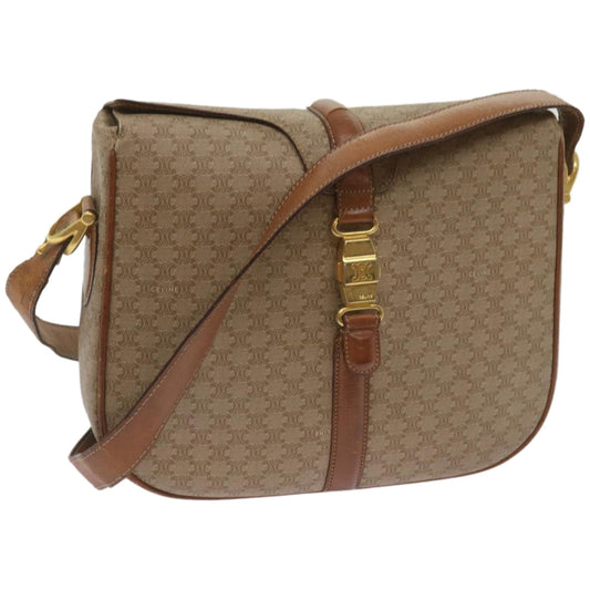 Luxury CELINE Macadam Canvas Shoulder Bag Beige ar11449B