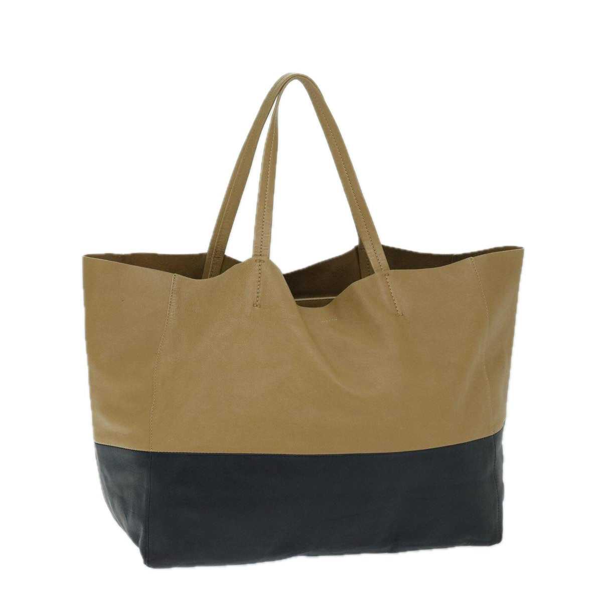 Luxury CELINE Horizontal Cabas Tote Bag Leather Beige Black ar11566