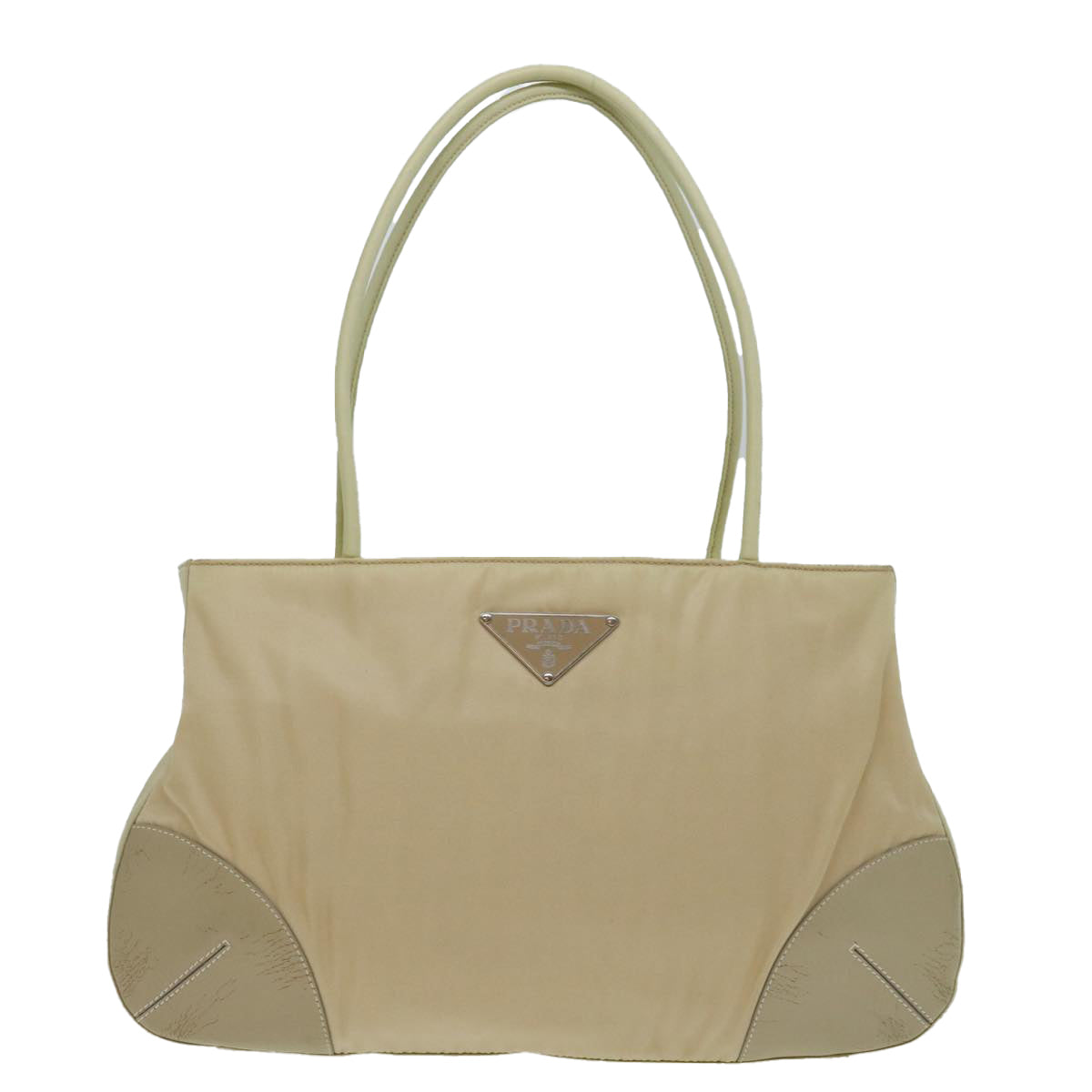 PRADA Hand Bag Nylon Beige Auth ar11646B