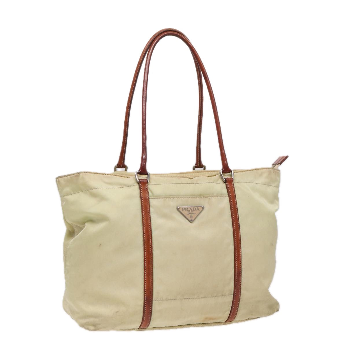 PRADA Tote Bag Nylon Beige Auth