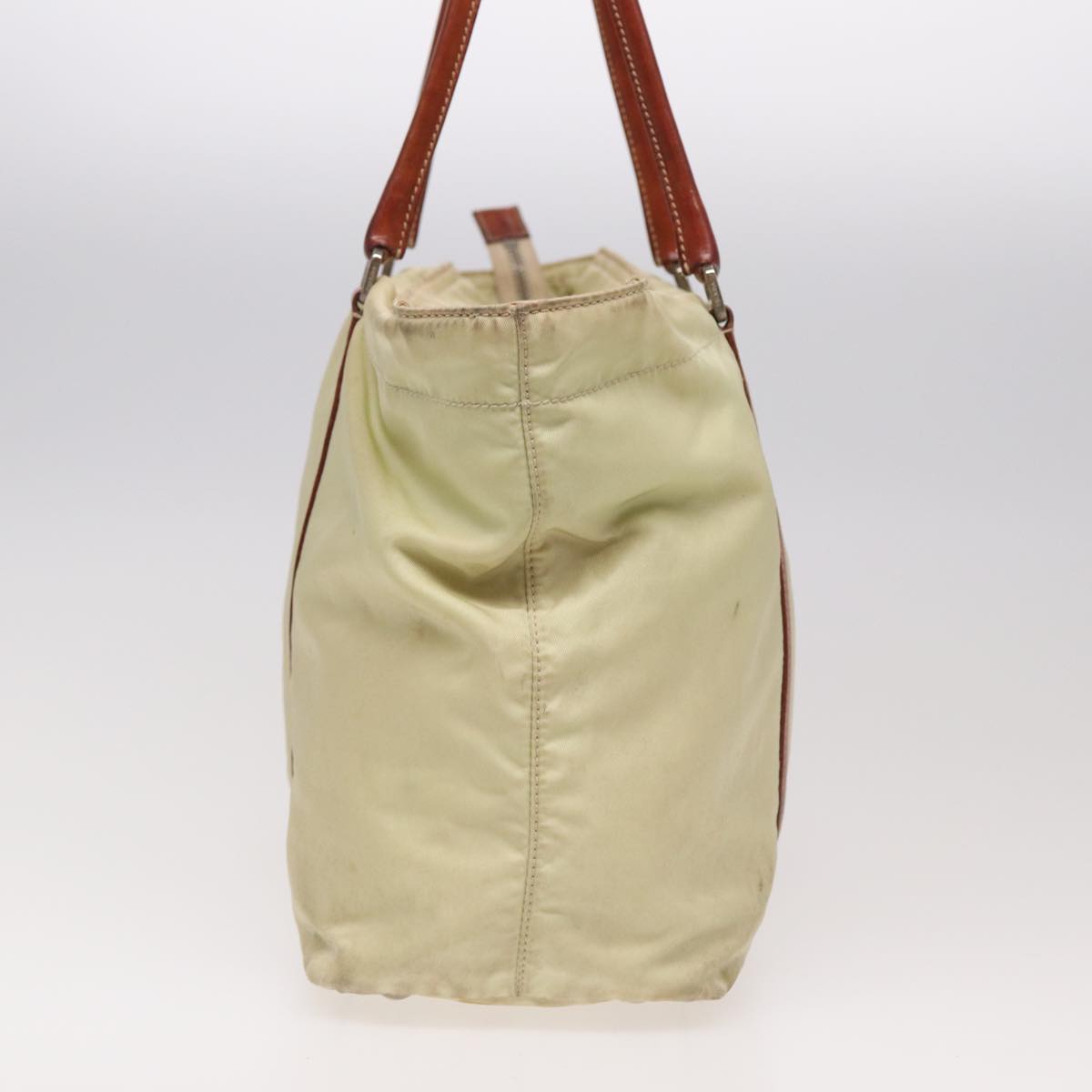 PRADA Tote Bag Nylon Beige Auth