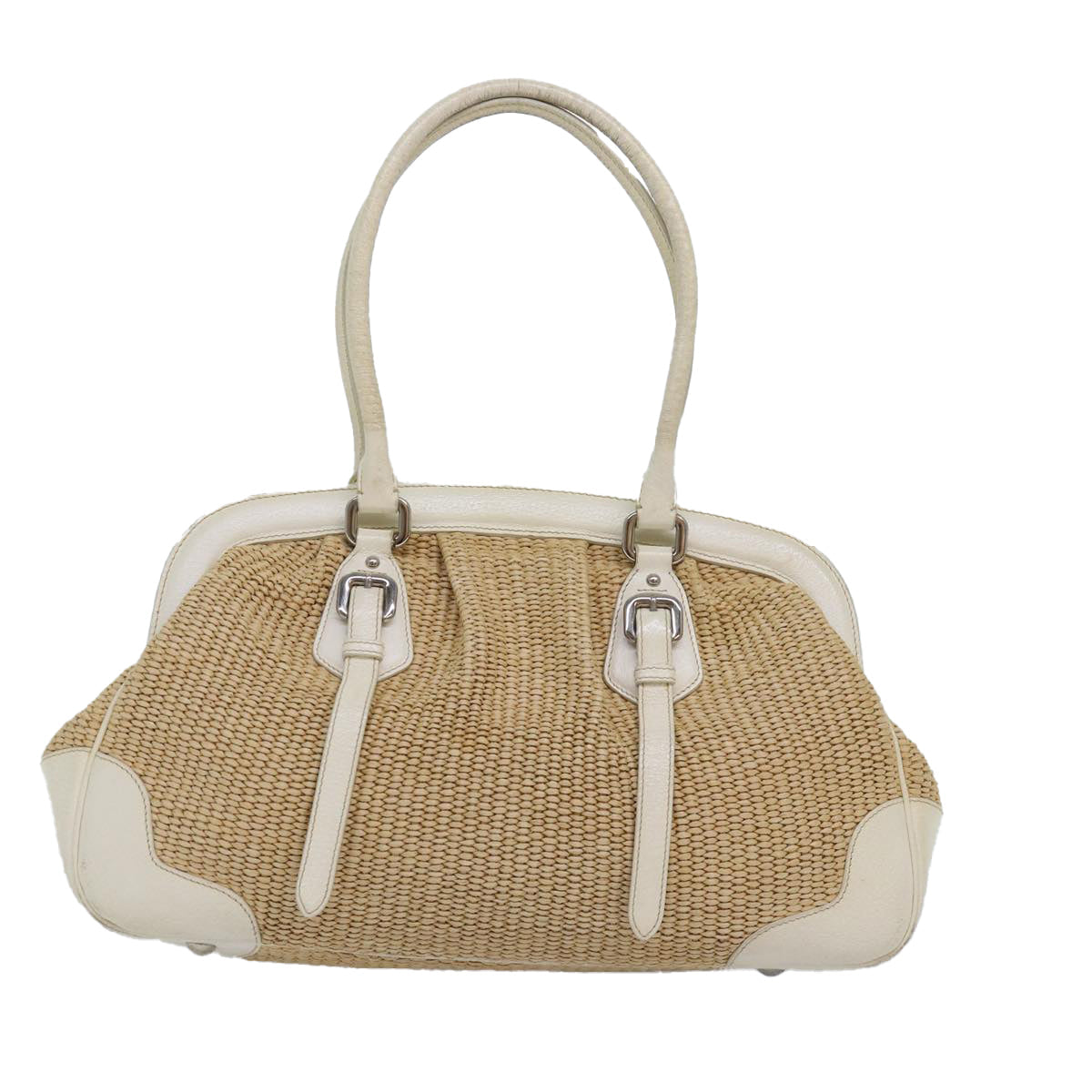 PRADA Hand Bag Straw Beige Auth