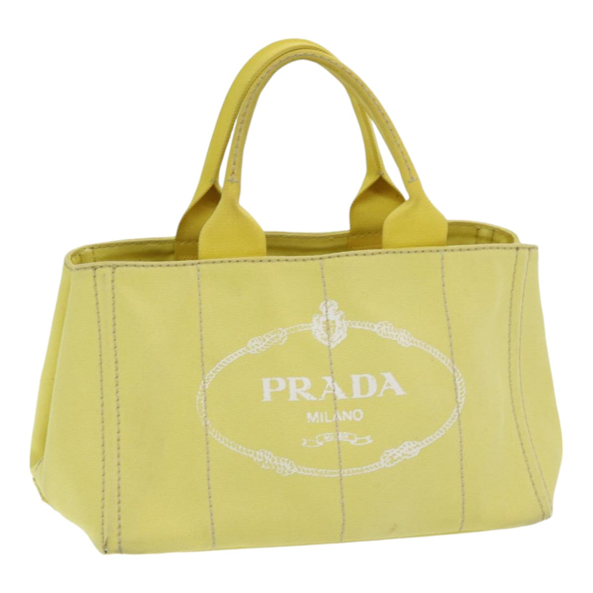PRADA Canapa MM Hand Bag Canvas Yellow Auth