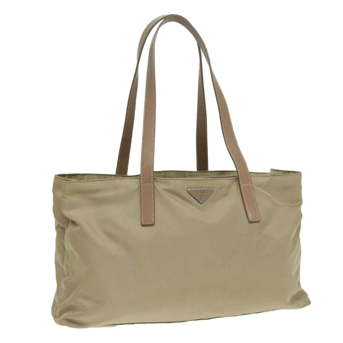 PRADA Tote Bag Nylon Beige Silver Auth