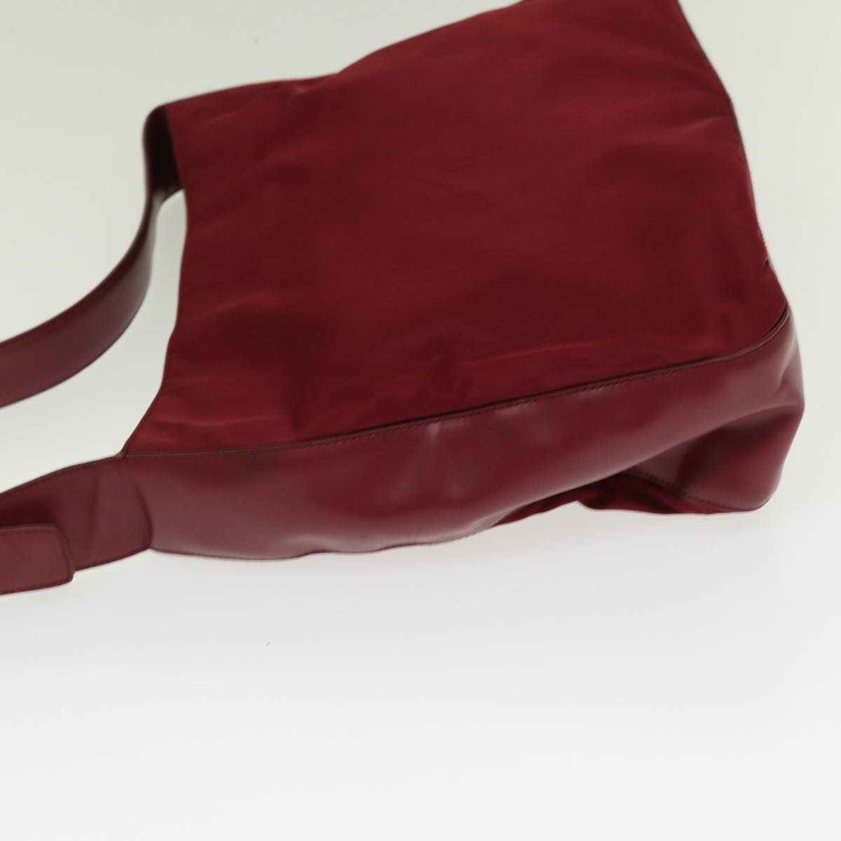 PRADA Shoulder Bag Nylon Leather Red Silver Auth