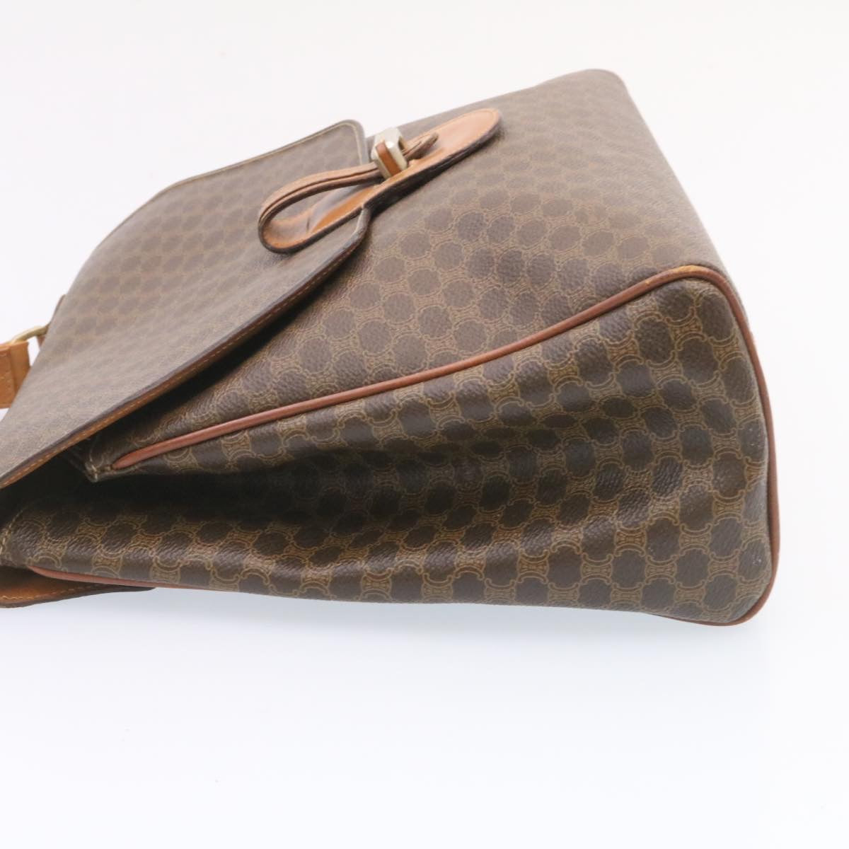 Luxury CELINE Macadam Canvas Hand Bag PVC Leather Brown ar5452