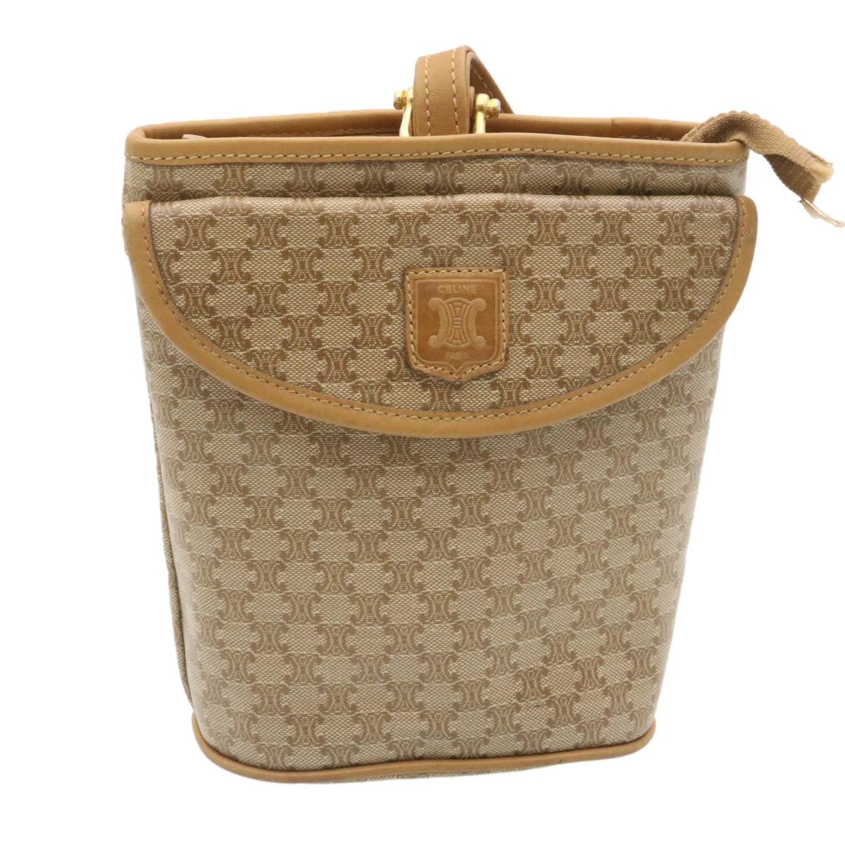 Luxury CELINE Macadam Canvas Pouch PVC Leather Beige ar6336