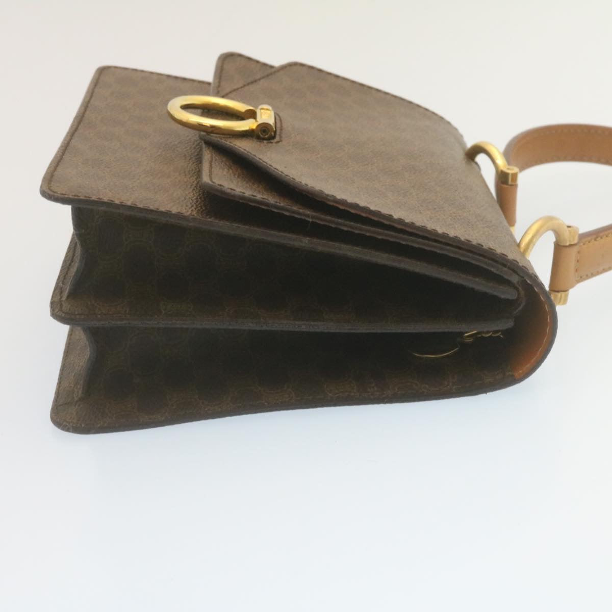 Luxury CELINE Macadam Canvas Hand Bag PVC Leather Brown ar6568