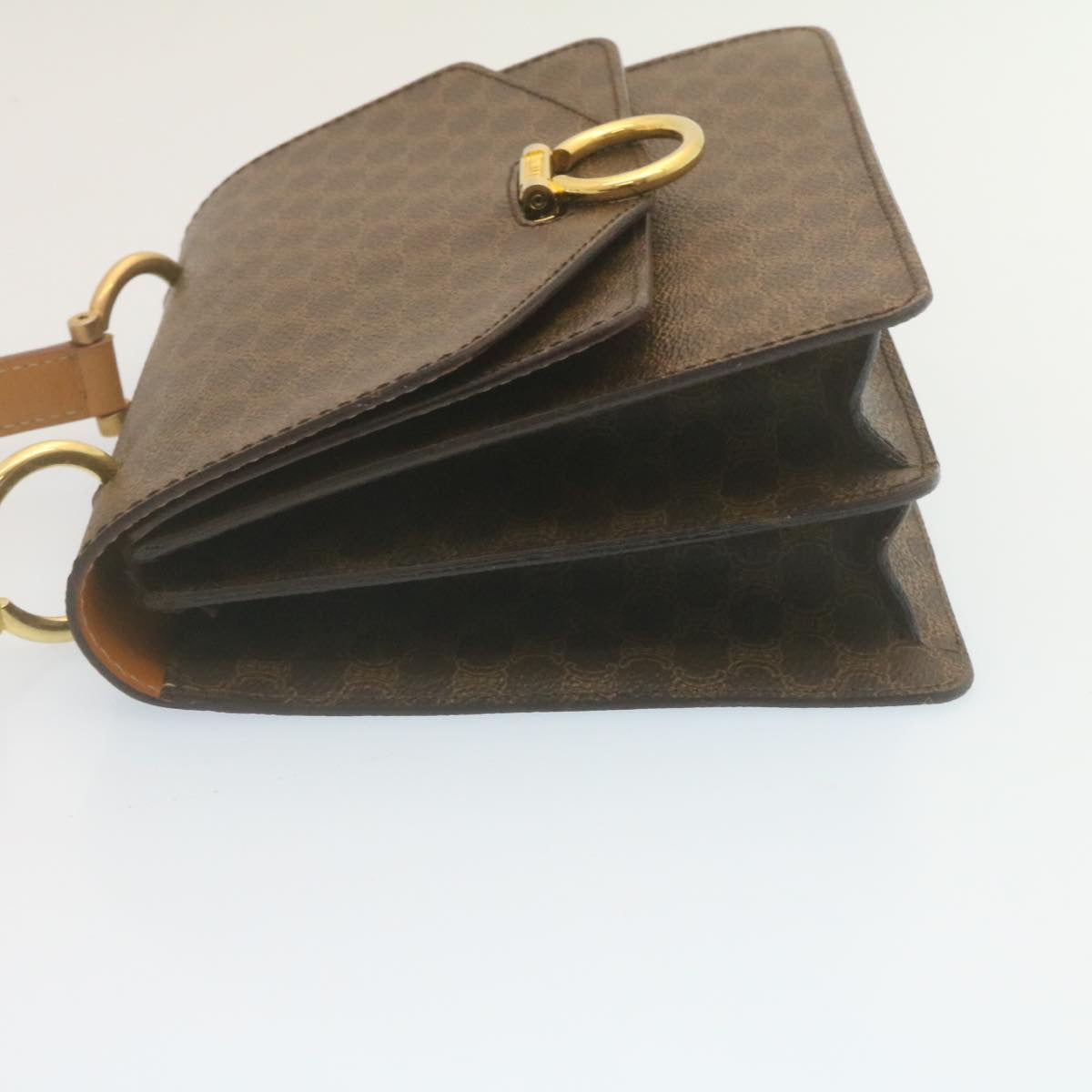 Luxury CELINE Macadam Canvas Hand Bag PVC Leather Brown ar6568