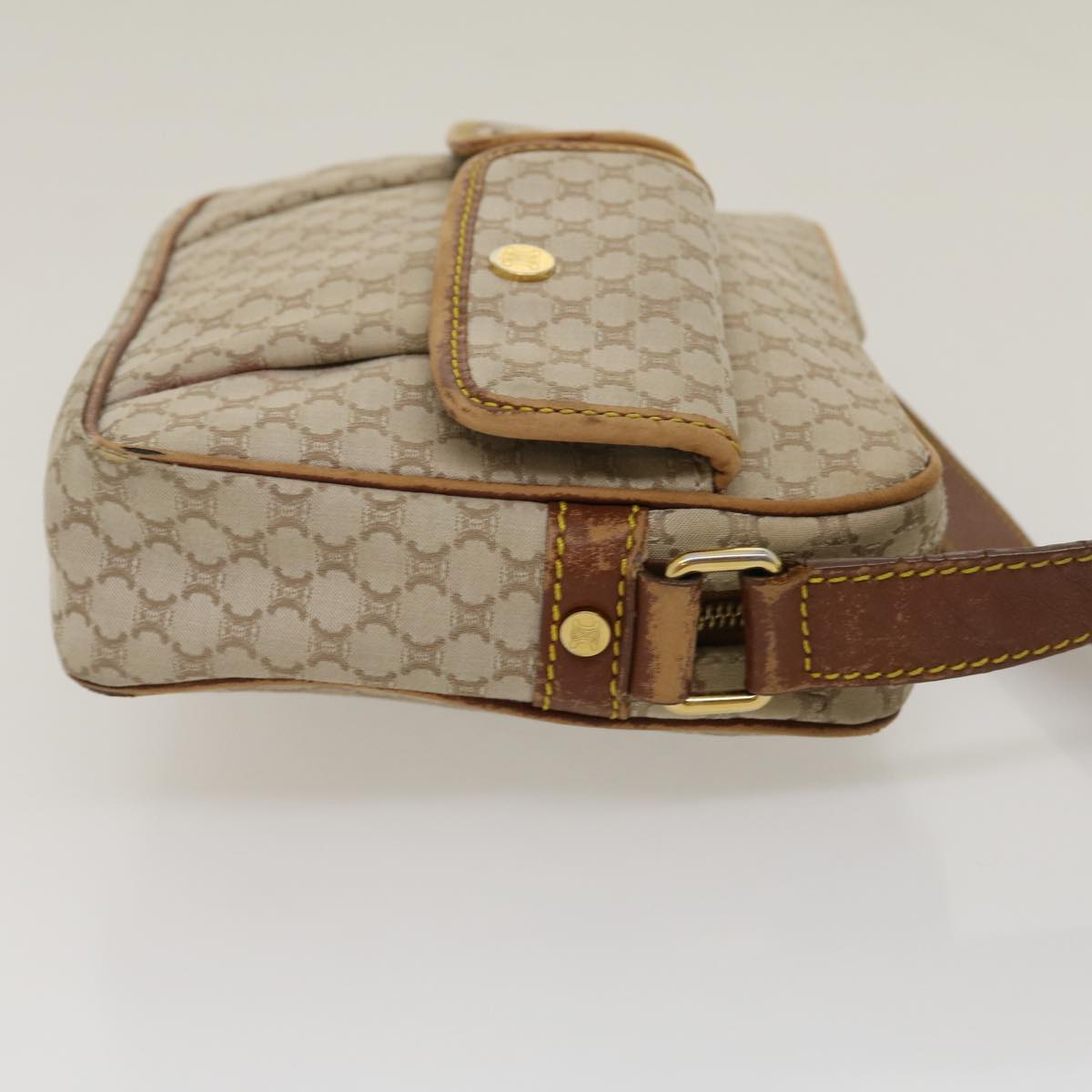 Luxury CELINE Macadam Canvas Shoulder Bag Beige Brown ar7069