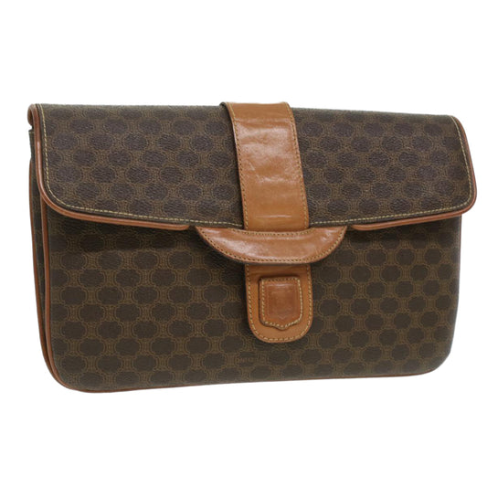 Luxury CELINE Macadam Canvas Clutch Bag PVC Leather Brown ar8455