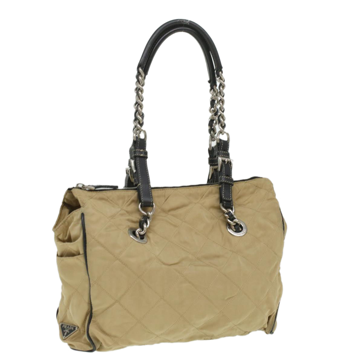 Prada Quilted Chain Shoulder Bag Nylon Beige