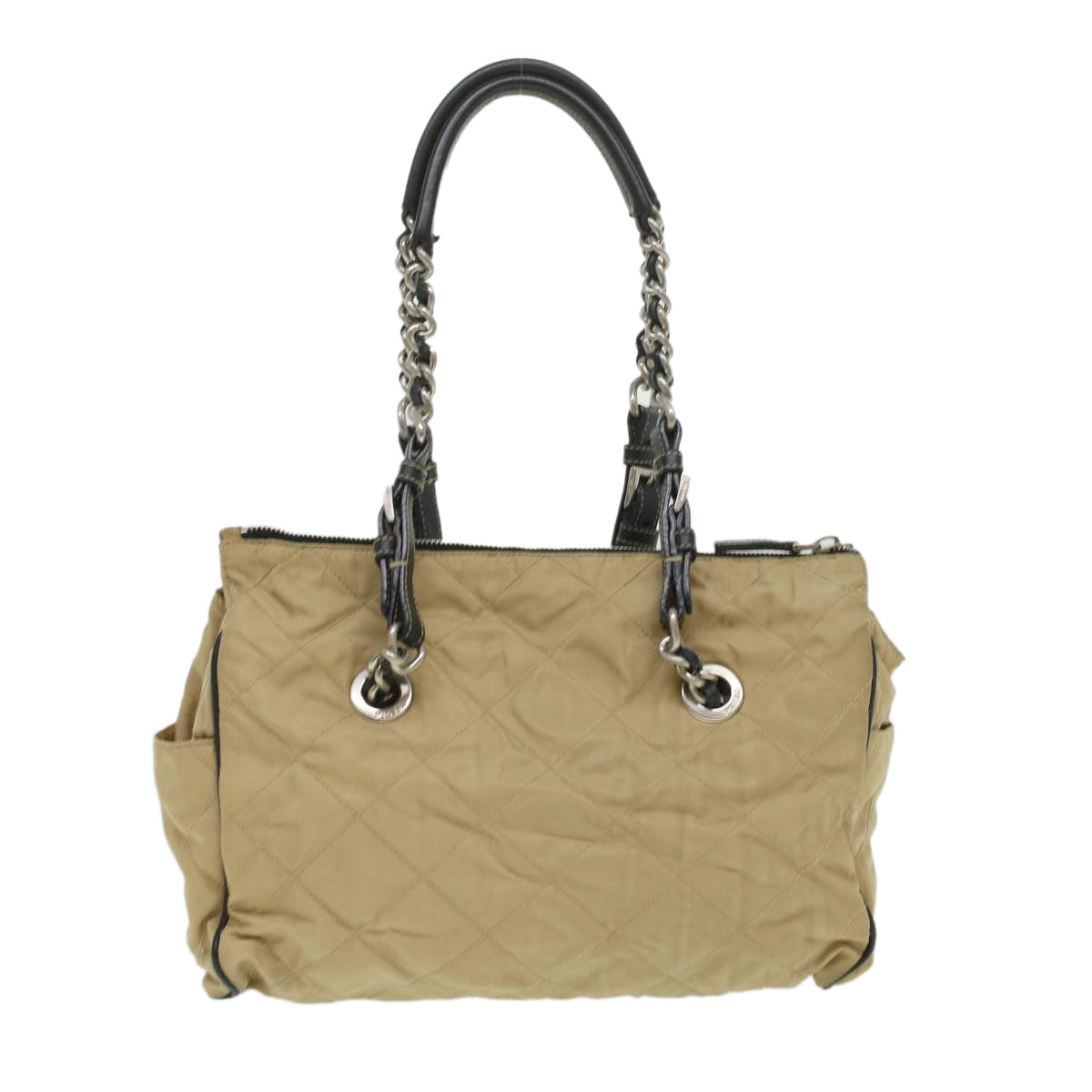 Prada Quilted Chain Shoulder Bag Nylon Beige
