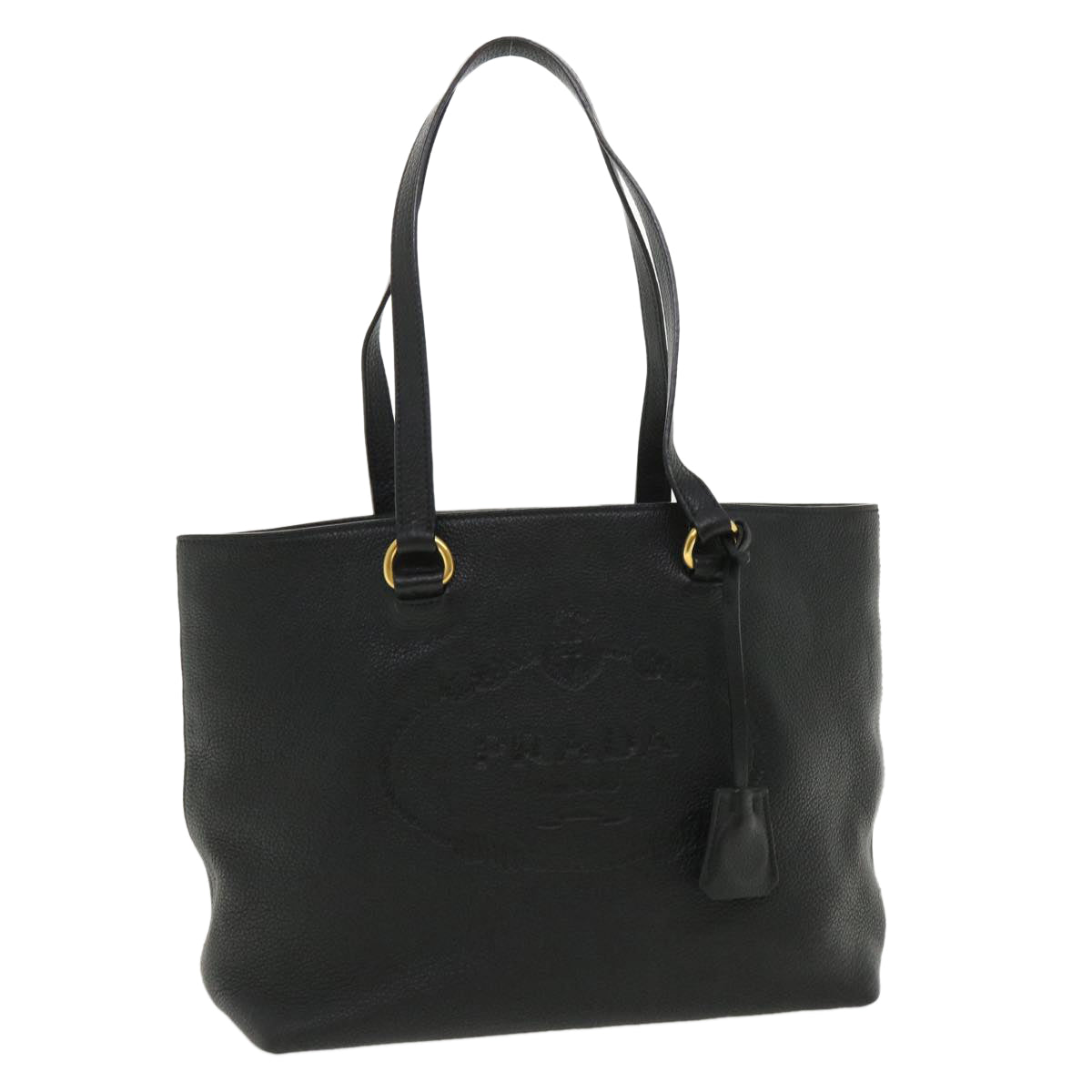 PRADA Tote Bag Leather Black Auth