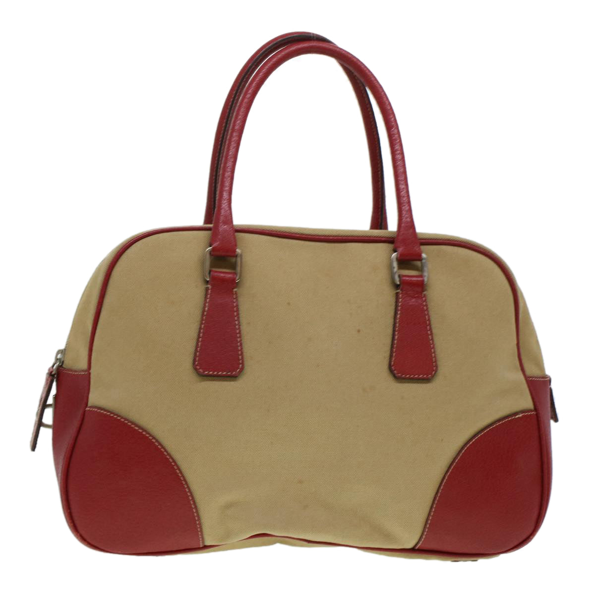 Prada Shoulder Bag Canvas Leather Beige Red
