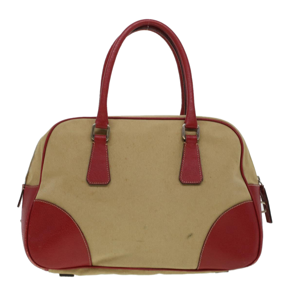 Prada Shoulder Bag Canvas Leather Beige Red