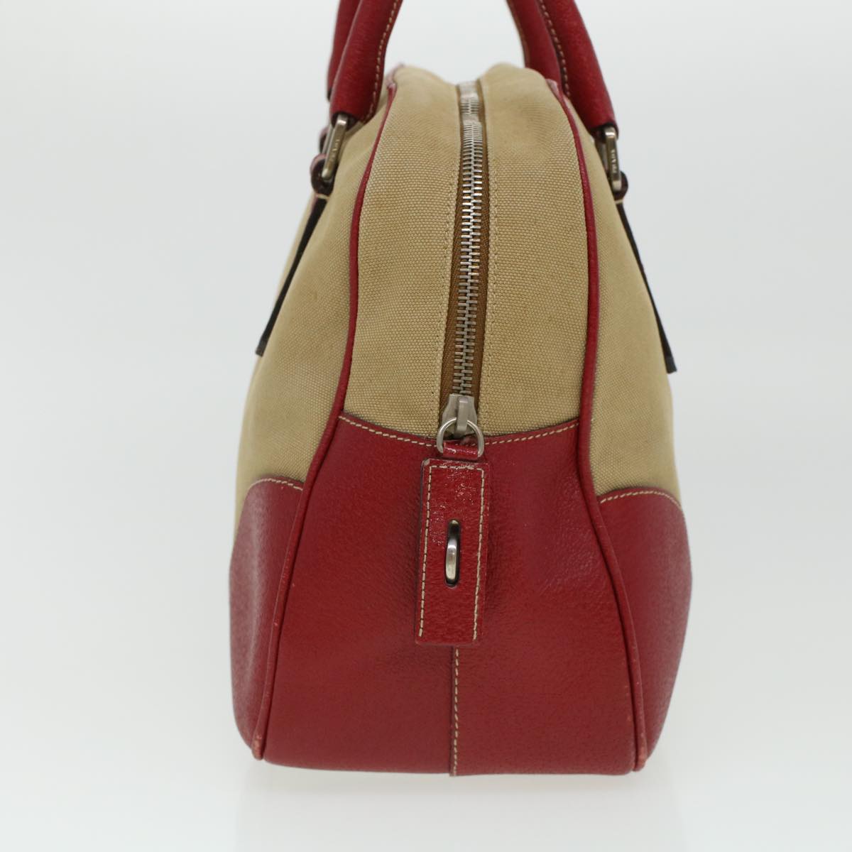 Prada Shoulder Bag Canvas Leather Beige Red