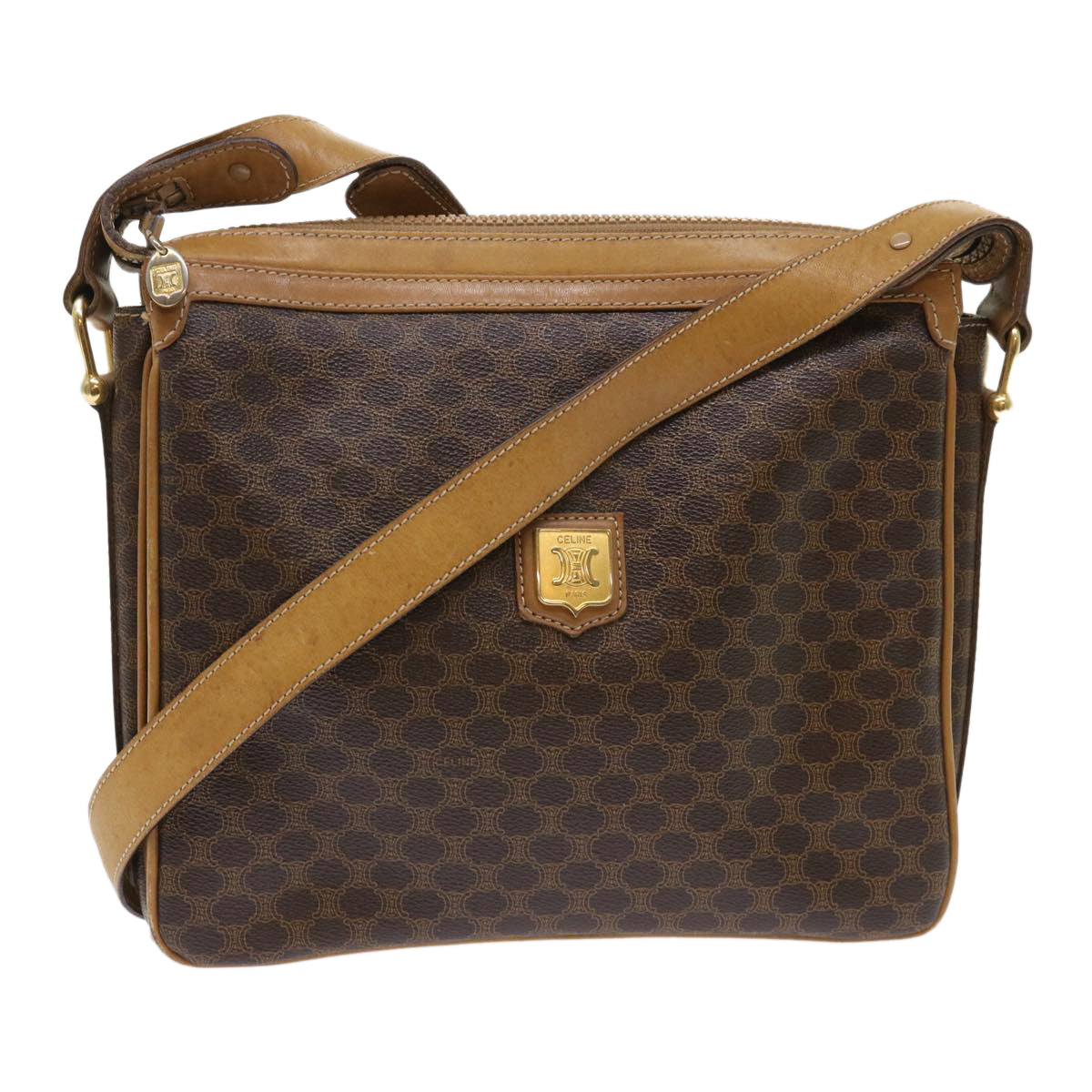 Luxury CELINE Macadam Canvas Shoulder Bag PVC Leather Brown ar9883B