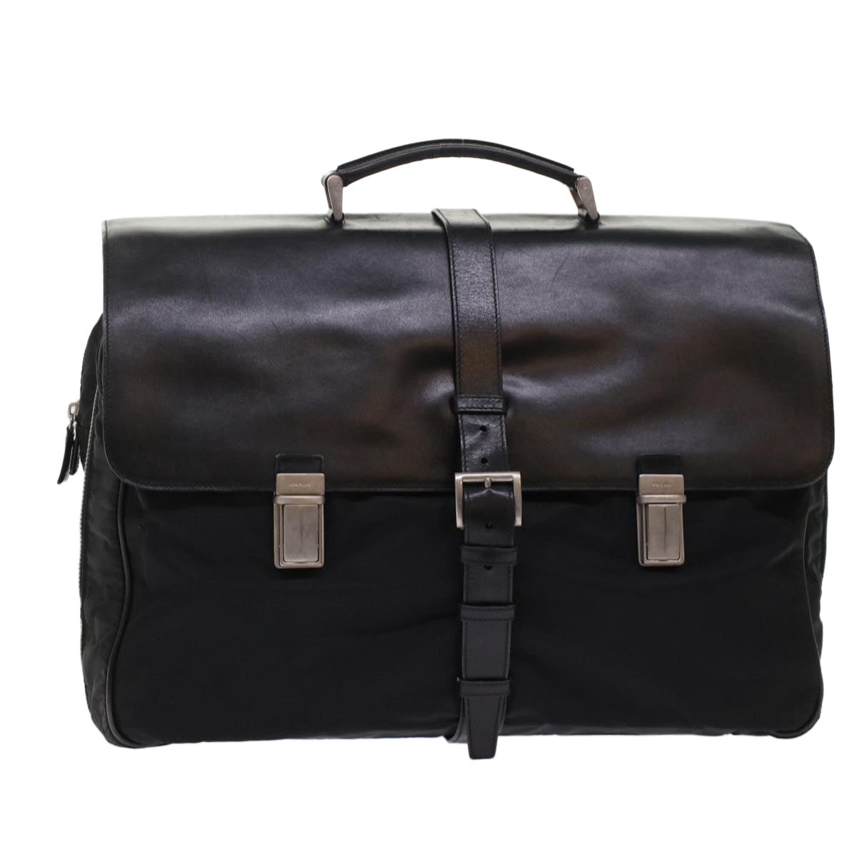 Prada Hand Bag Nylon Leather Black