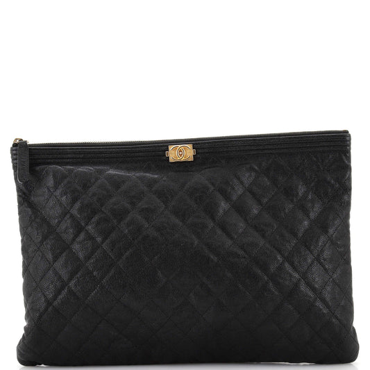 Chanel Boy O Case Clutch Quilted Caviar