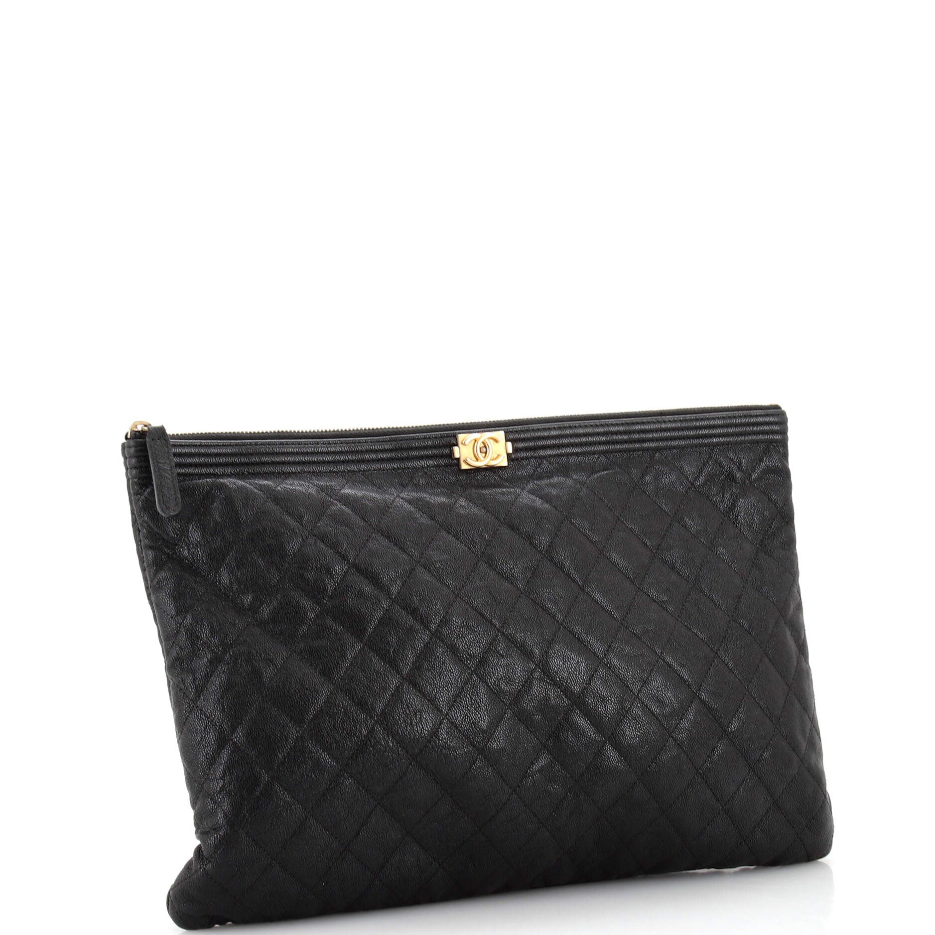 Chanel Boy O Case Clutch Quilted Caviar