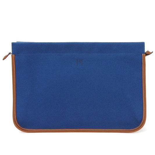HERMES Clutch bag Canvas, Leather blue Women(Unisex)