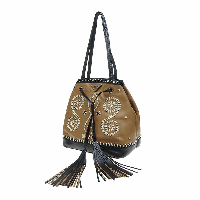 PRADA Tote Bag B5061E leather caramel
