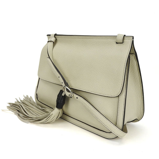 GUCCI Shoulder Bag 370826 leather white Bamboo daily Women