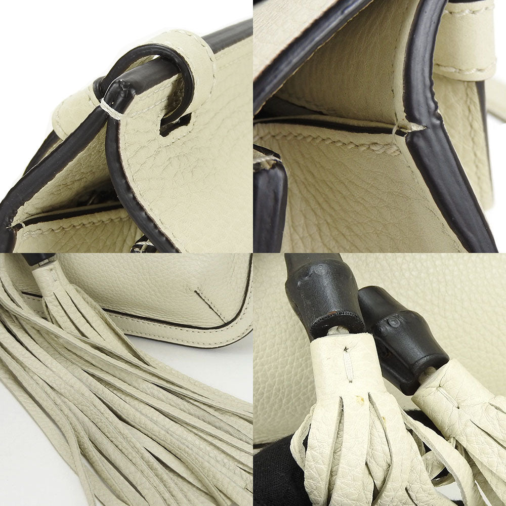 GUCCI Shoulder Bag 370826 leather white Bamboo daily