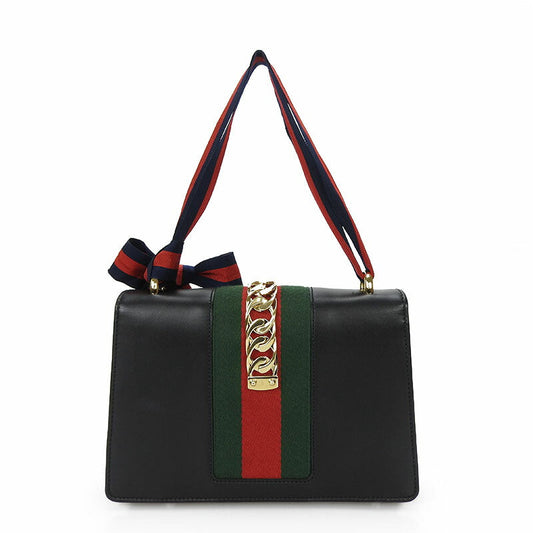 GUCCI Shoulder Bag 421882 leather black Web line Silvi Small