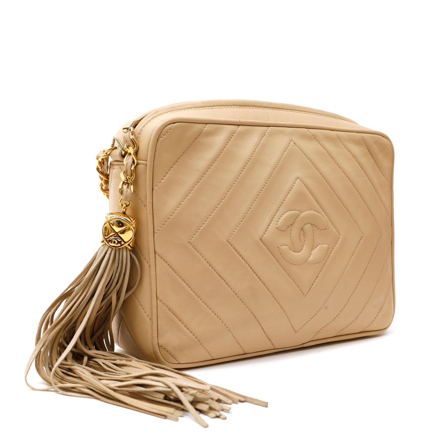 Chanel Beige Quilted Leather Camera Bag