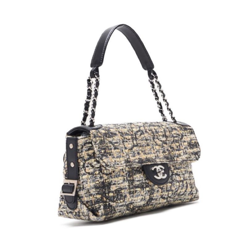 Chanel Camelia Turnrock Chain Shooter Tweed Black Multicolor (Silver G ) Shooter Bag Shooter Bag Lady Hybrid ShipSS escence Online