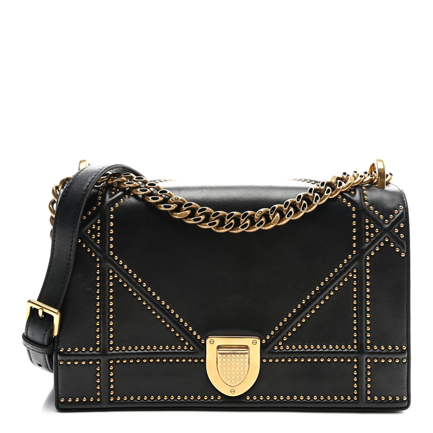 Christian Dior Lambskin Studded Medium Diorama Flap Bag Black
