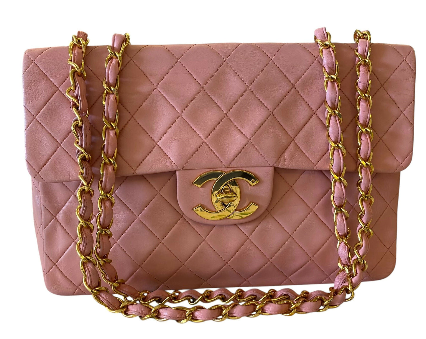 Chanel 90 s Barbie Pink Lambskin Maxi 24K Gold Hardware