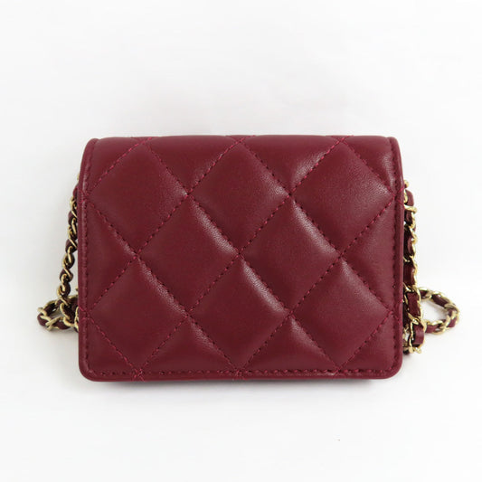 CHANEL Chanel Matrasse Mini Chain Wallet Chain Card Case Wine Red Bordeaux G Gold Coco Wallet Small