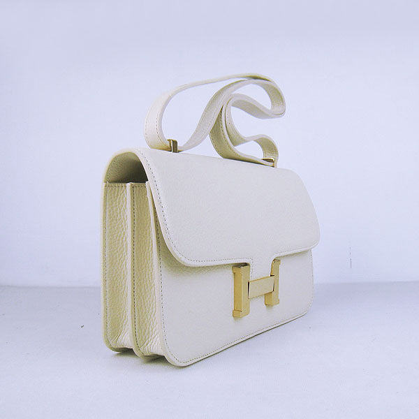 Luxury Hermes Calf Leather Message Bag Beige Golden