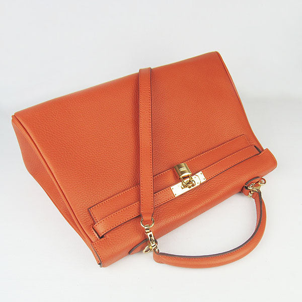 Luxury Hermes Kelly 35cm Togo Leather Handbag Orange/Golden