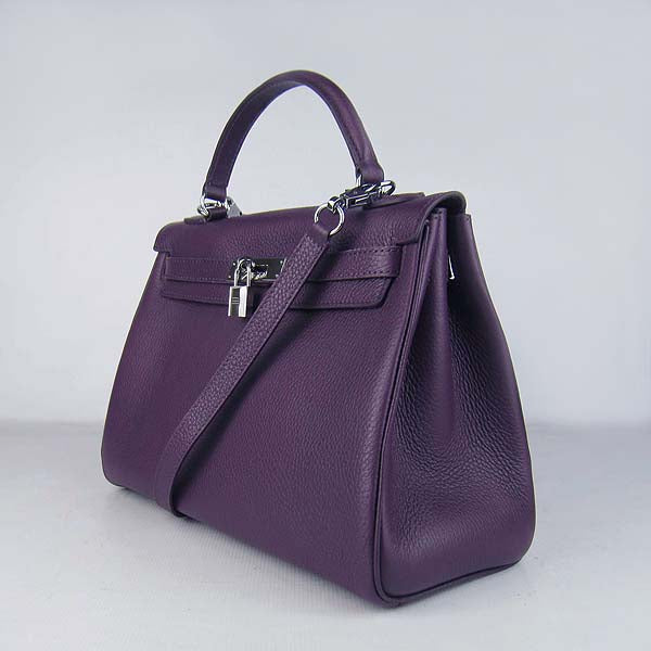 Luxury Hermes Kelly 32cm Togo Leather Handbag 6108 Purple Silve