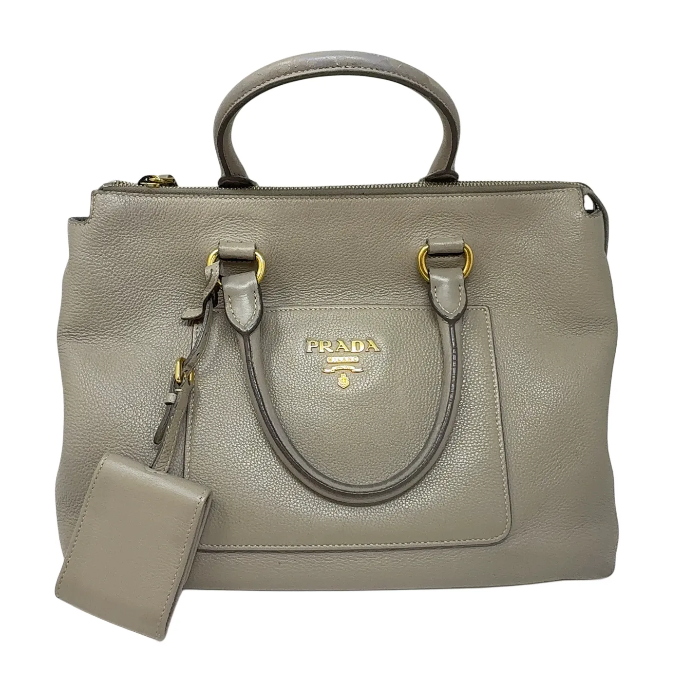 Prada Grey Daino Leather Two Way Tote Bag with Strap B20-47