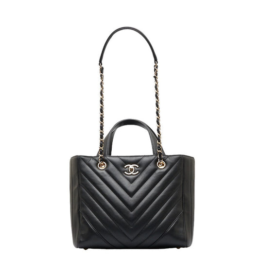 Chanel Chevron V tick Handbags Shoulder Bag 2WAY Black Leather CHANEL