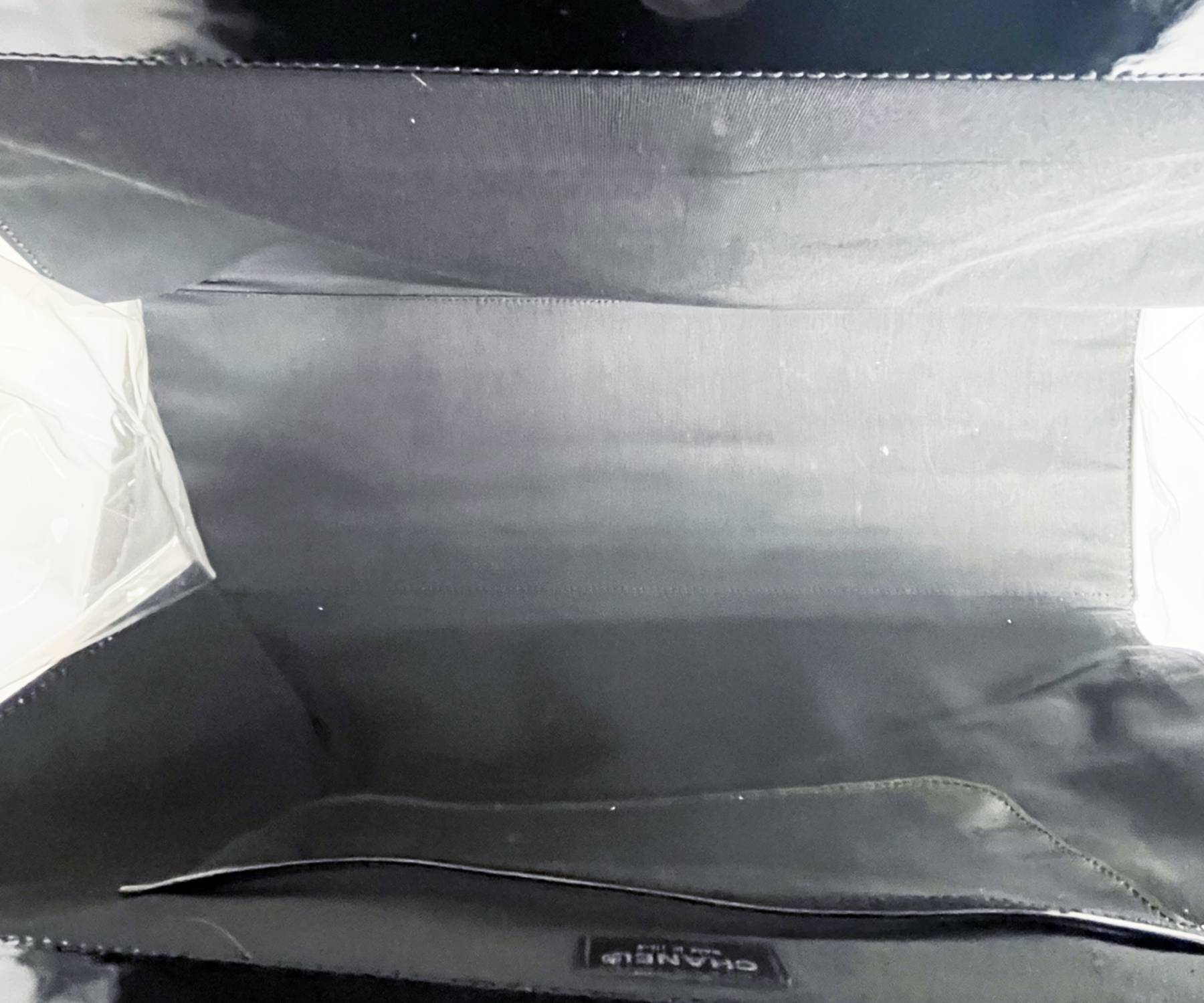 CHANEL Black Patent Leather Punch Hole Clear Handle XXL Handbag