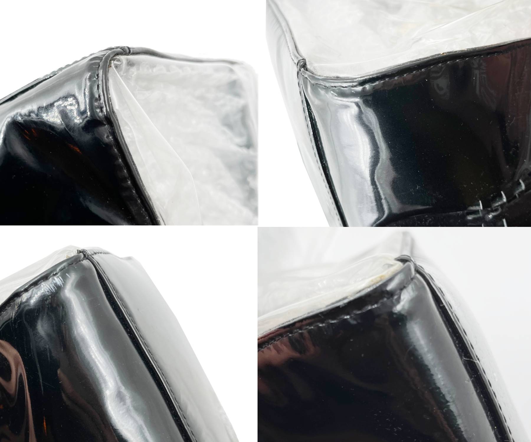 CHANEL Black Patent Leather Punch Hole Clear Handle XXL Handbag