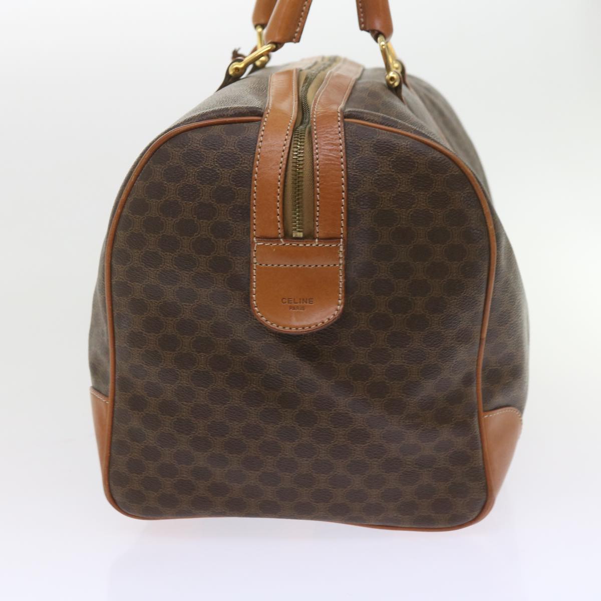 Luxury CELINE Macadam Canvas Boston Bag PVC Leather Brown 10153