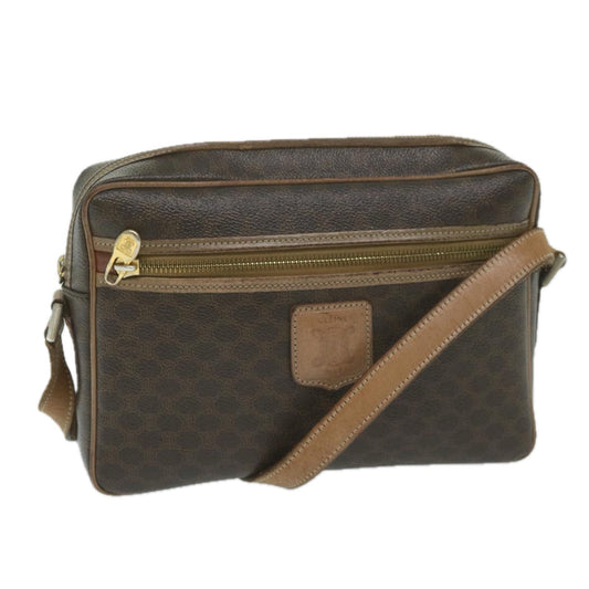 Luxury CELINE Macadam Canvas Shoulder Bag PVC Leather Brown 11391