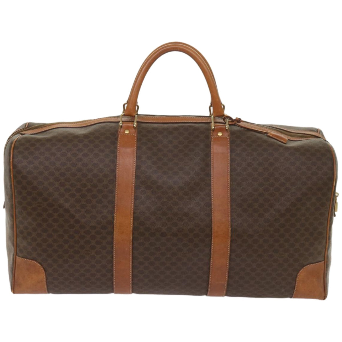 Luxury CELINE Macadam Canvas Boston Bag PVC Brown 12004