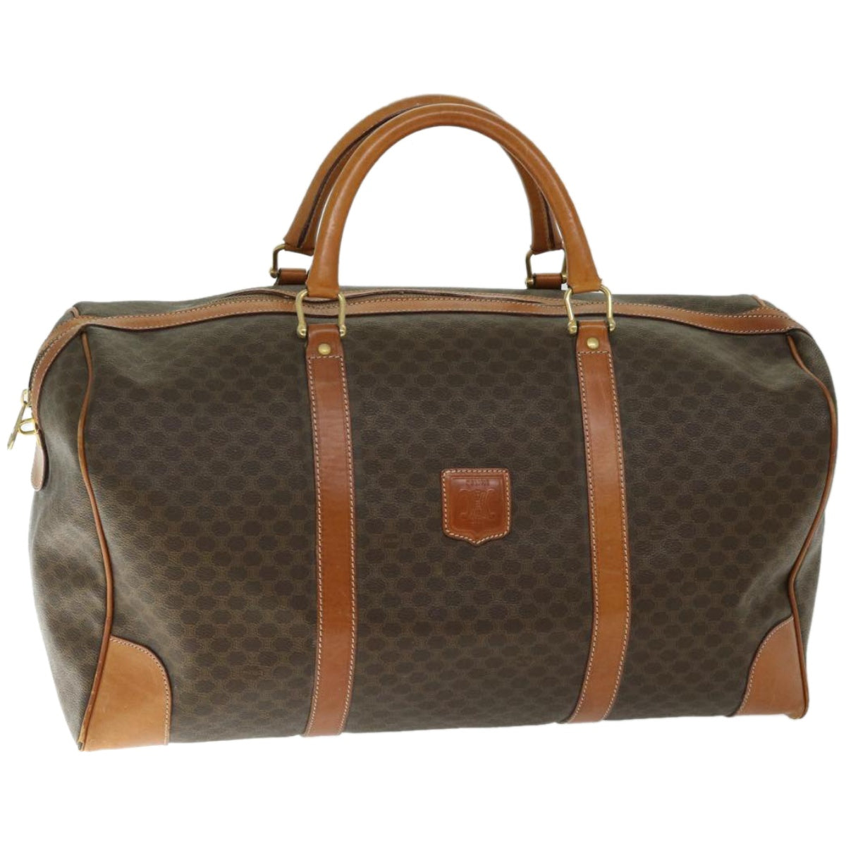 Luxury CELINE Macadam Canvas Boston Bag PVC Brown 12095