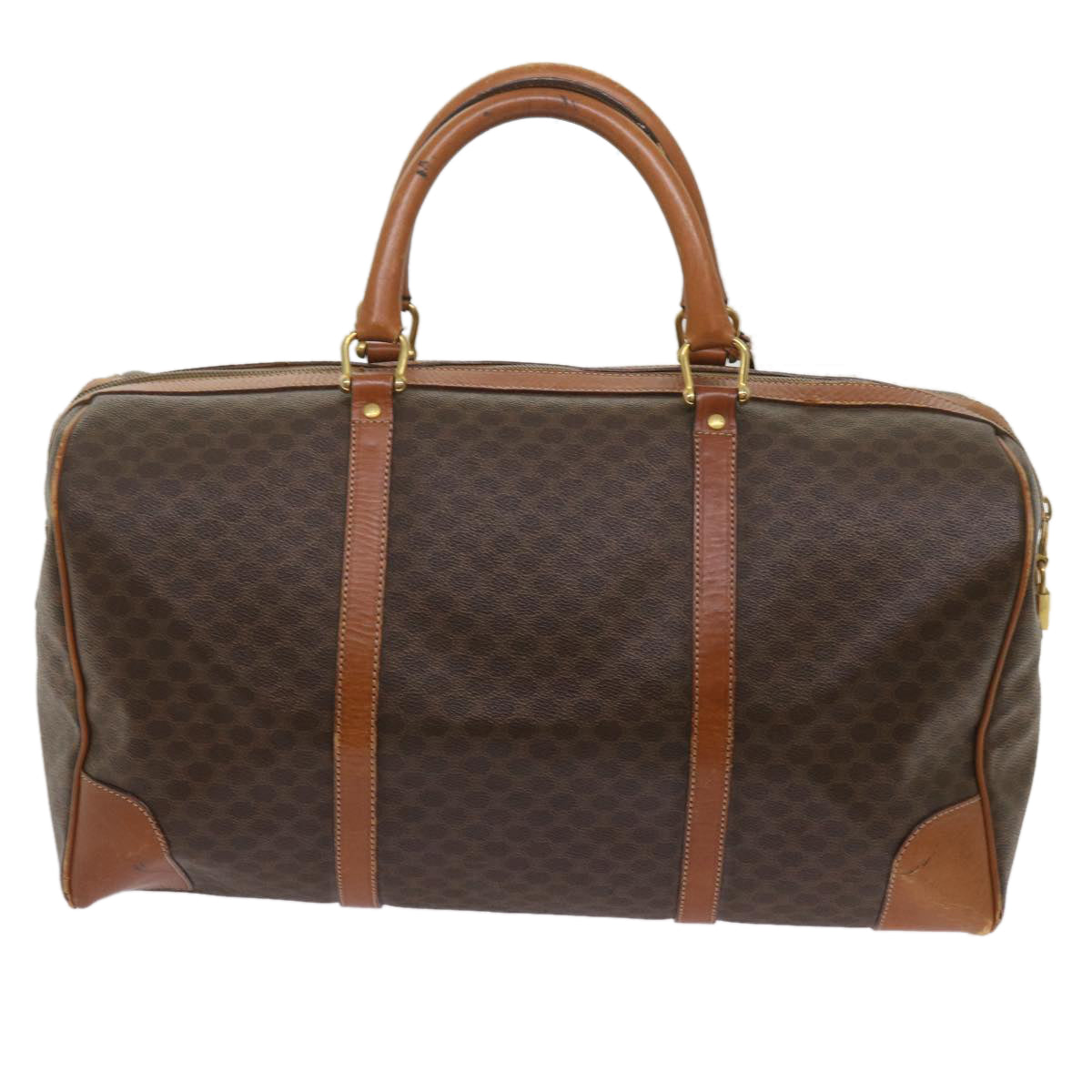 Luxury CELINE Macadam Canvas Boston Bag PVC Brown 12754