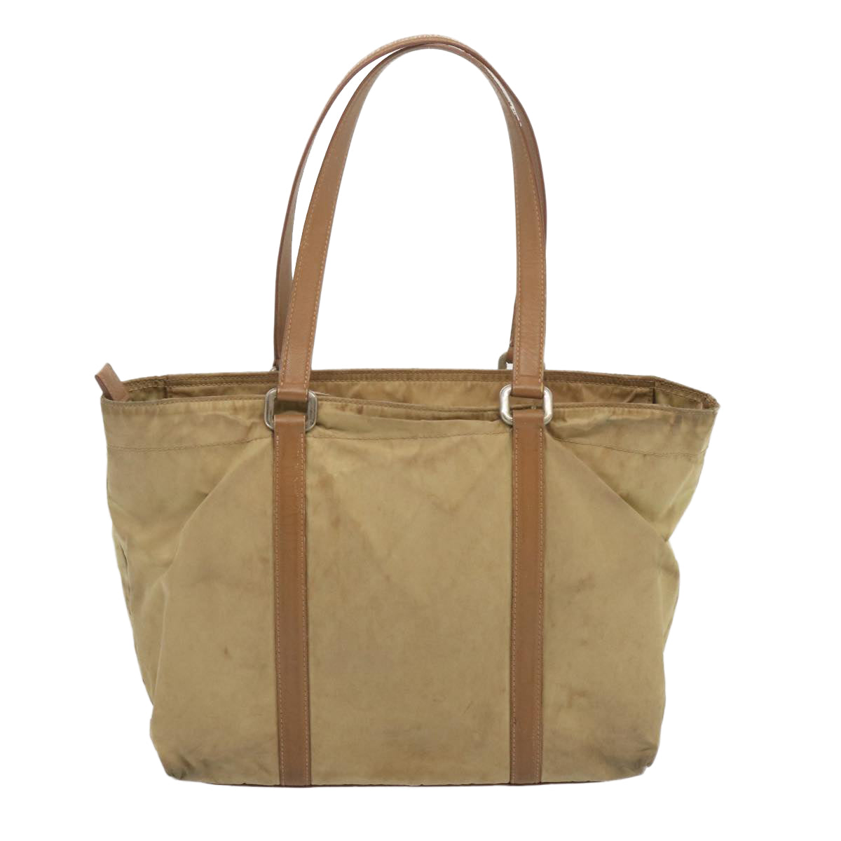 PRADA Tote Bag Nylon Beige Auth bs12803