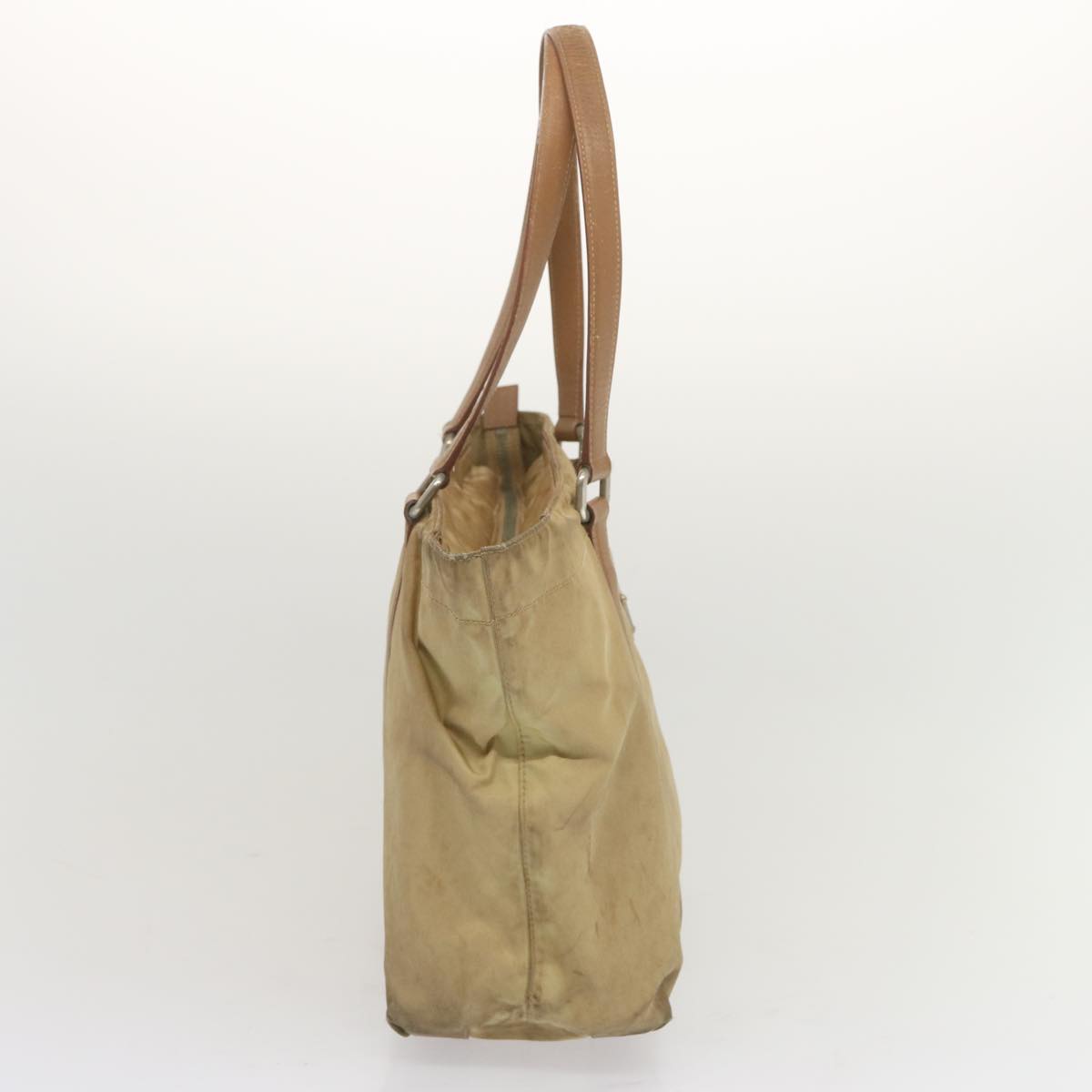 PRADA Tote Bag Nylon Beige Auth bs12803