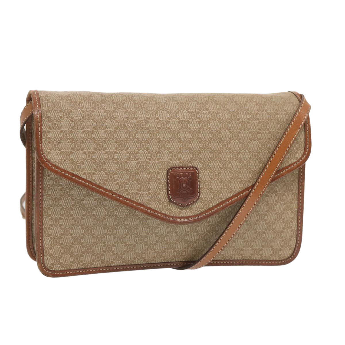 Luxury CELINE Macadam Canvas Shoulder Bag Beige 12923